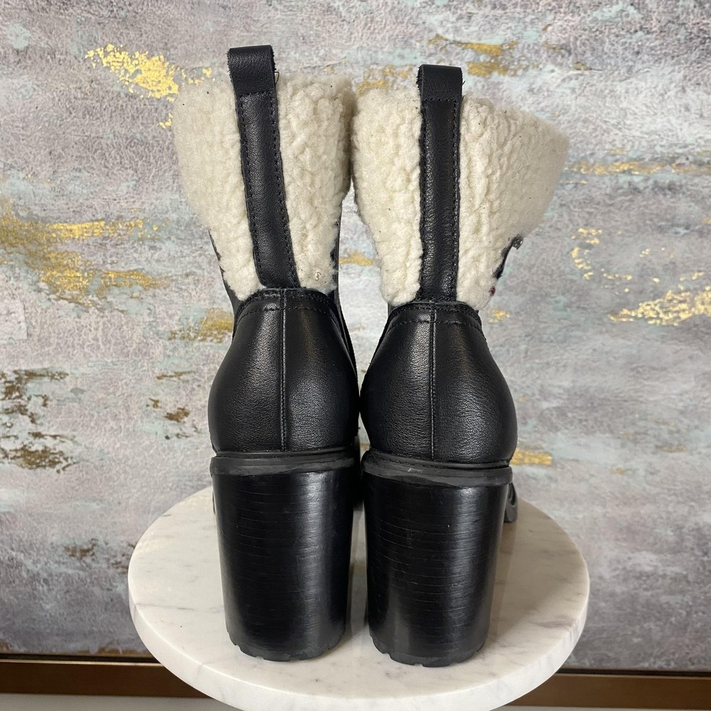 Nine West Boots Womens Size 9.5 Black Faux Leather Fur Lined Combat Heel Ankle - Picture 4 of 10